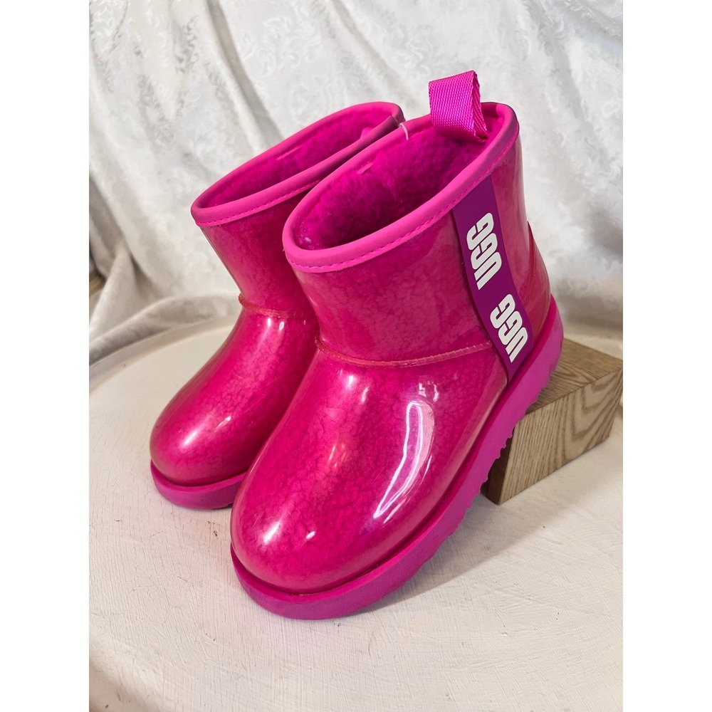 UGG Kids Classic Clear Mini Waterproof Boots Rock Rose Pink 1112386K Size 2